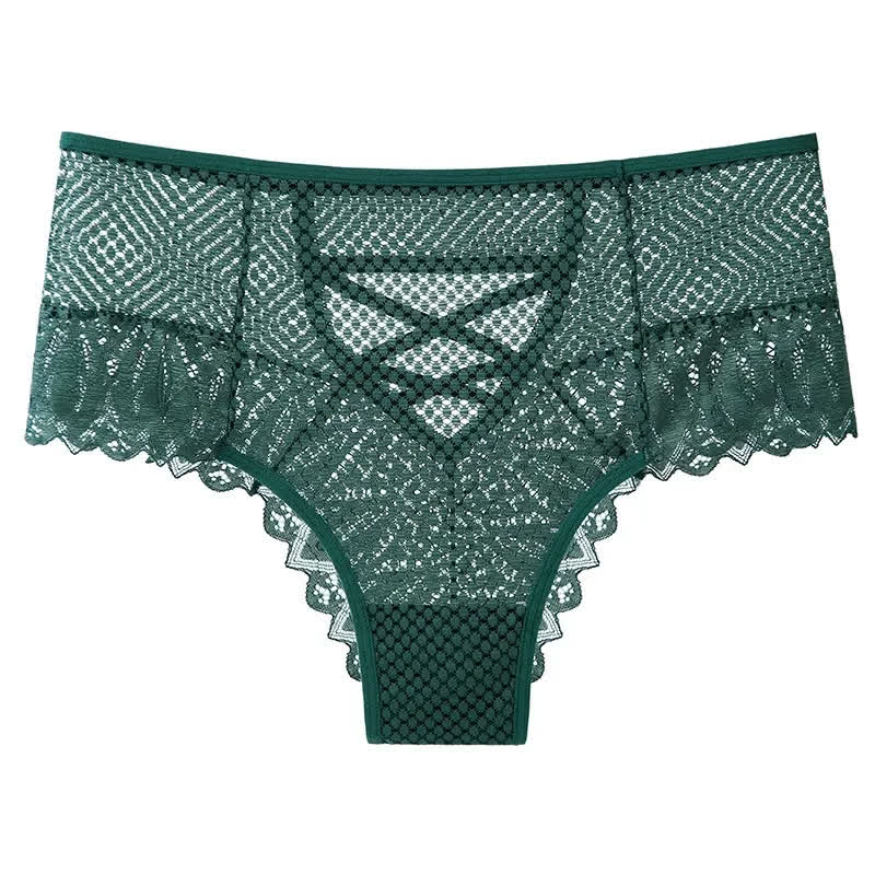 Culotte croisée en dentelle transparente (lot de 2) - Vert - 3XL - image 2