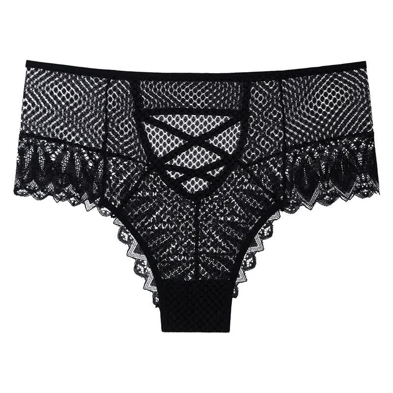 Culotte croisée en dentelle transparente (lot de 2) - Noir - 3XL - image 4