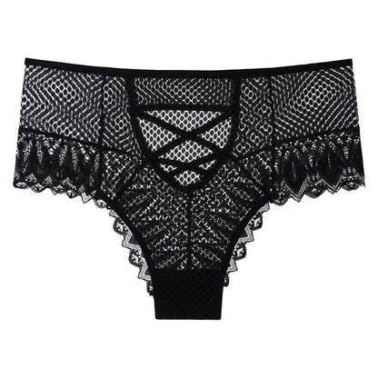 Culotte croisée en dentelle transparente (lot de 2) - Noir - 3XL - image 4
