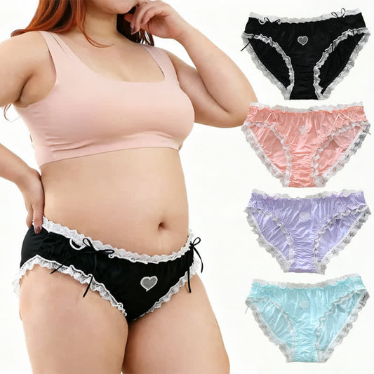 Culotte taille mi-haute à nœud en dentelle en forme de cœur (lot de 2) - Rose + Violet - 4XL - image 0