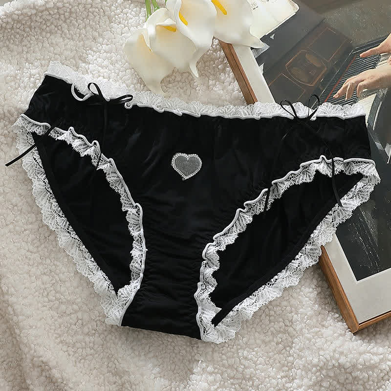 Culotte taille mi-haute à nœud en dentelle en forme de cœur (lot de 2) - Noir - 4XL - image 3
