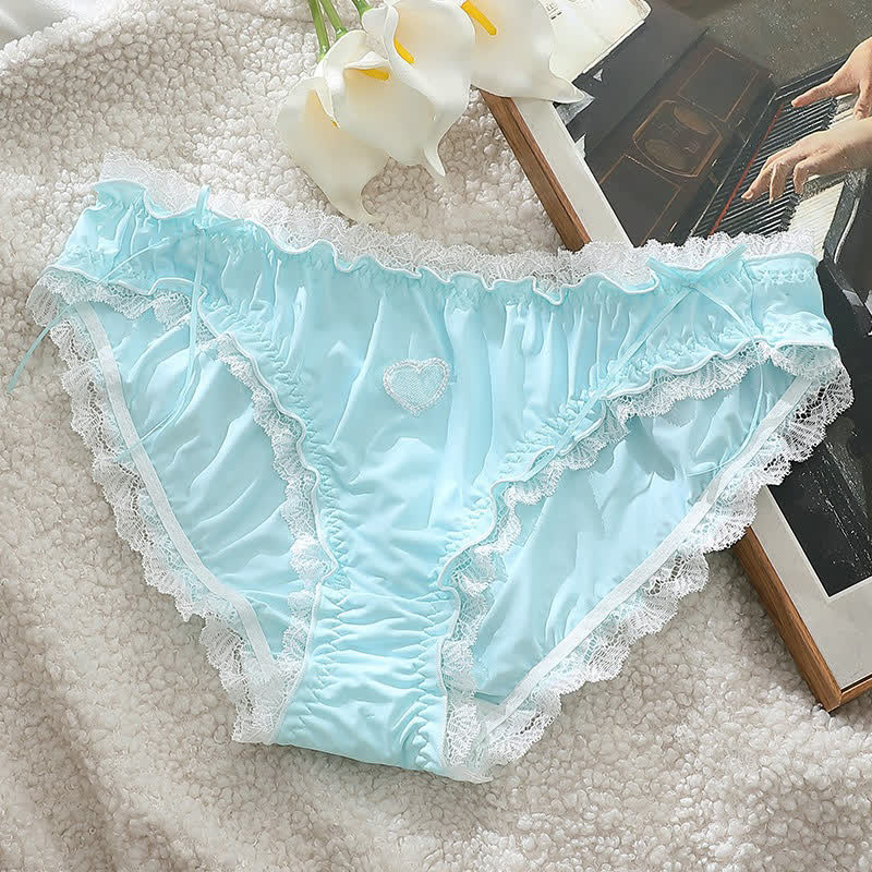 Culotte taille mi-haute à nœud en dentelle en forme de cœur (lot de 2) - Bleu - 4XL - image 4