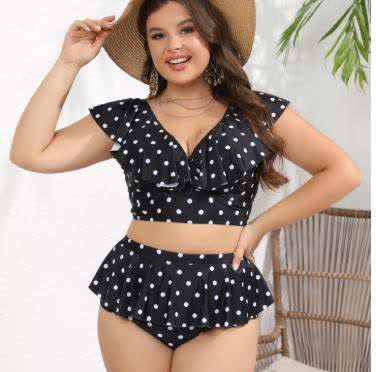Maillots de bain vintage à pois - Noir - XXXXL - image 0