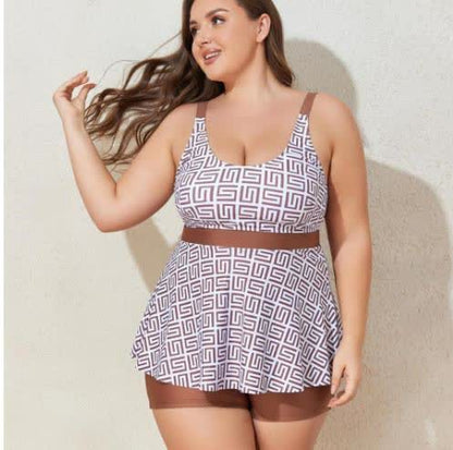 Maillot de bain deux pièces à imprimé géométrique - Beige - 4XL - image 2