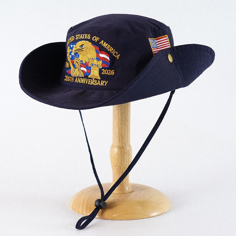 Chapeau de soleil d'extérieur brodé d'un aigle et d'un drapeau - Bleu marine - One Size - image 2