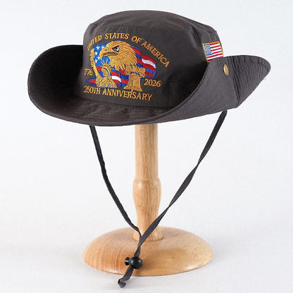 Chapeau de soleil d'extérieur brodé d'un aigle et d'un drapeau - Gris foncé - One Size - image 5
