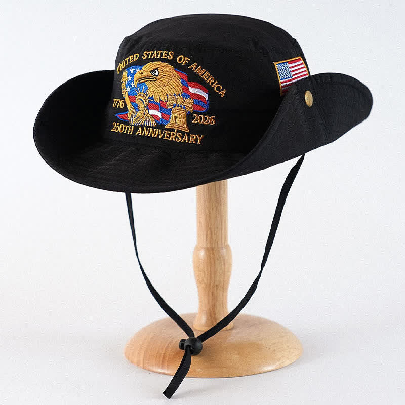 Chapeau de soleil d'extérieur brodé d'un aigle et d'un drapeau - Noir - One Size - image 4