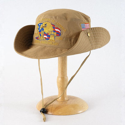 Chapeau de soleil d'extérieur brodé d'un aigle et d'un drapeau - Kaki - One Size - image 3