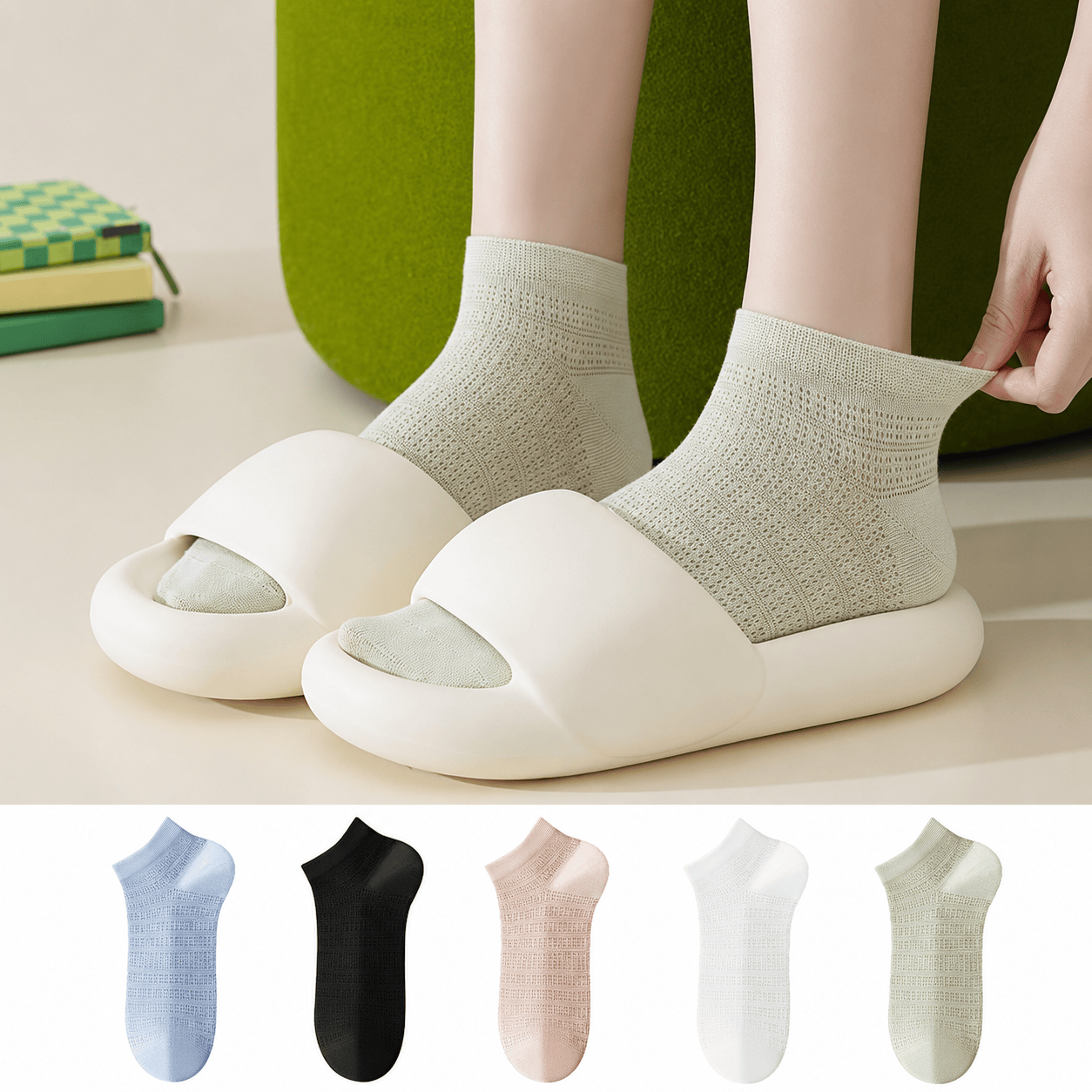 Chaussettes cheville en maille de bambou (5 paires) - Multicolore - EU36-40(US3-7) - image 0