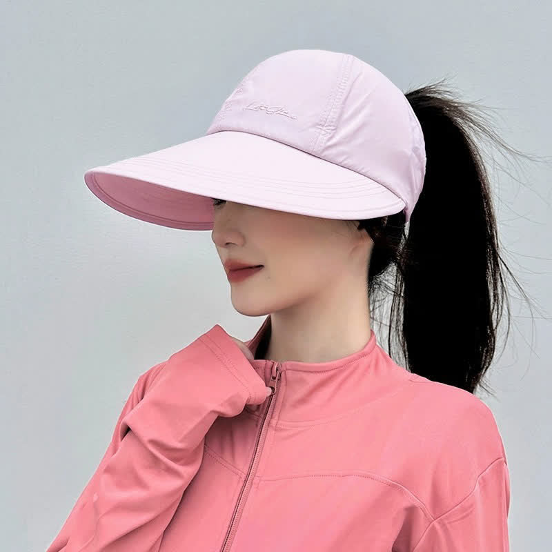 Chapeau de soleil sport à large bord et ouverture pour queue de cheval haute - Rose - One Size - image 5