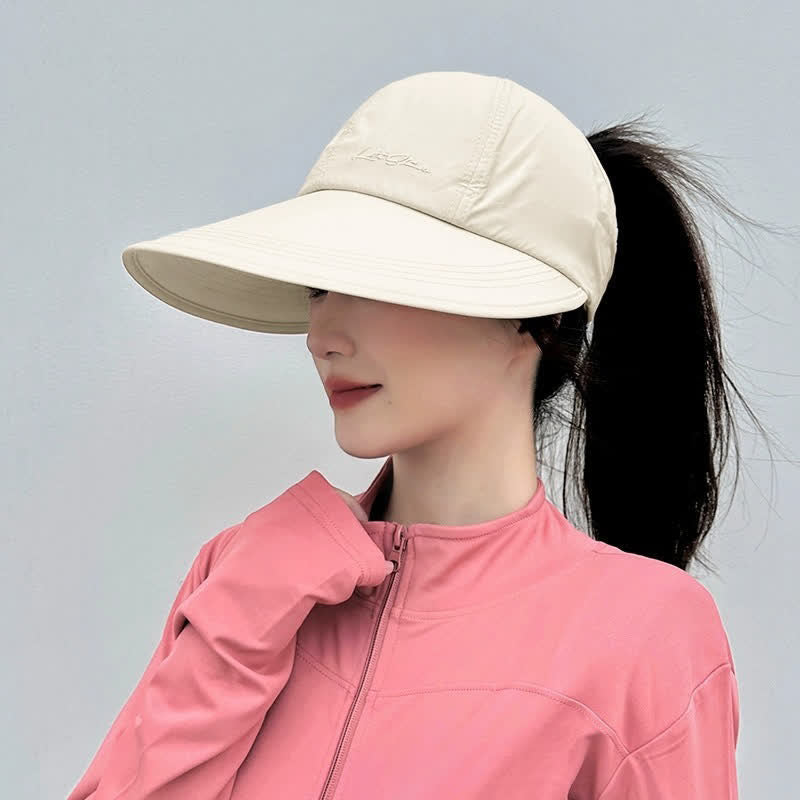 Chapeau de soleil sport à large bord et ouverture pour queue de cheval haute - Beige - One Size - image 6
