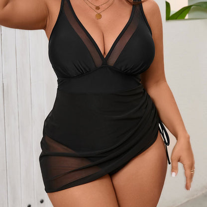 Maillot de bain une pièce style cache-cœur - Noir - 5XL - image 1