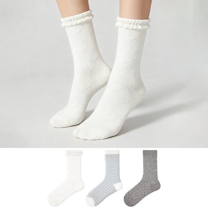 Chaussettes courtes transparentes à rayures et volants (3 paires) - image 0
