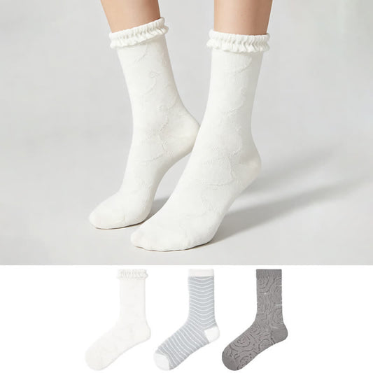Chaussettes courtes transparentes à rayures et volants (3 paires) - image 0