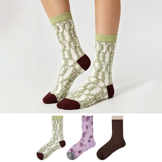 Chaussettes vintage jacquard transparentes (3 paires) - image 0