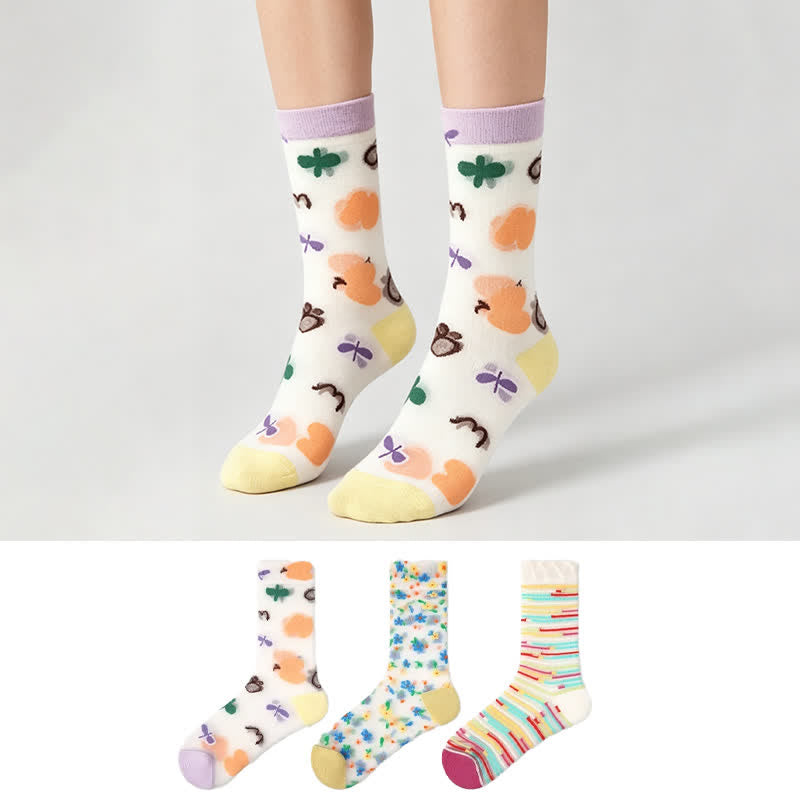 Chaussettes courtes transparentes à motifs ludiques (3 paires) - image 0