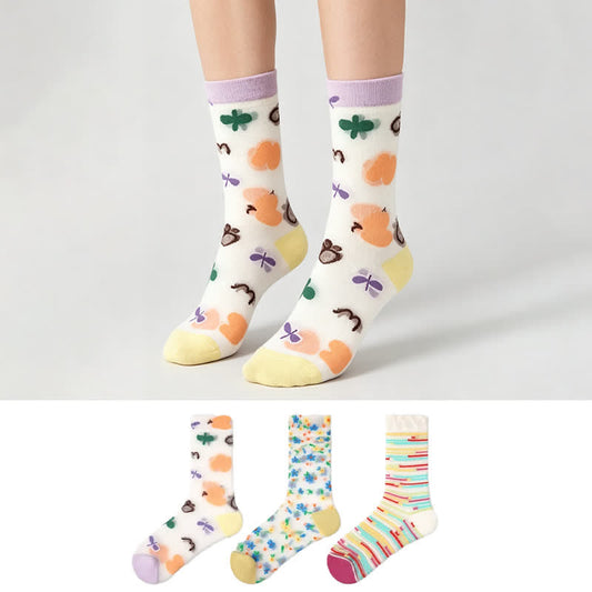 Chaussettes courtes transparentes à motifs ludiques (3 paires) - image 0
