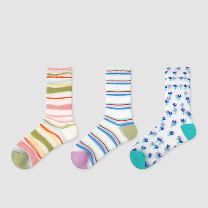 Chaussettes courtes transparentes à rayures peignées et colorblock (3 paires) - Multicolore - UE35-39 (US2-6) - image 1