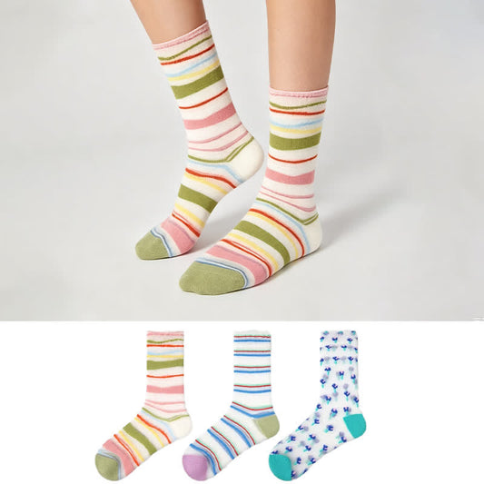Chaussettes courtes transparentes à rayures peignées et colorblock (3 paires) - image 0