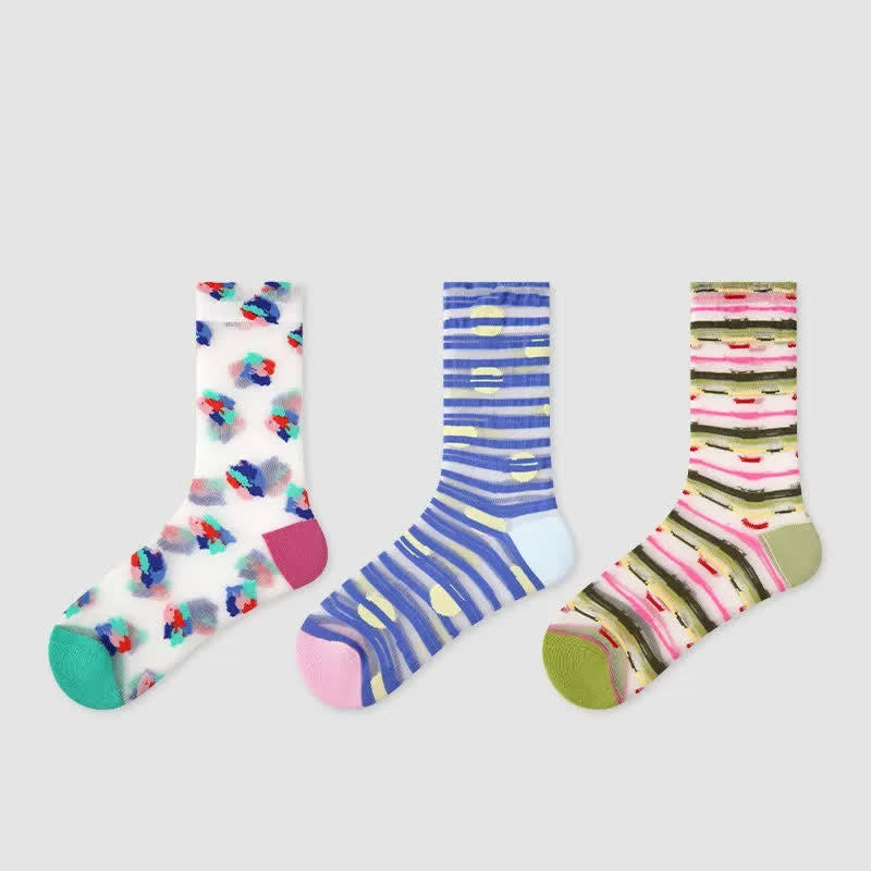 Chaussettes courtes transparentes à pois aquarelle (3 paires) - Multicolore - UE35-39 (US2-6) - image 1