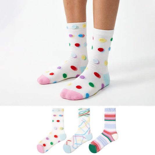 Chaussettes courtes transparentes à pois colorblock (3 paires) - image 0
