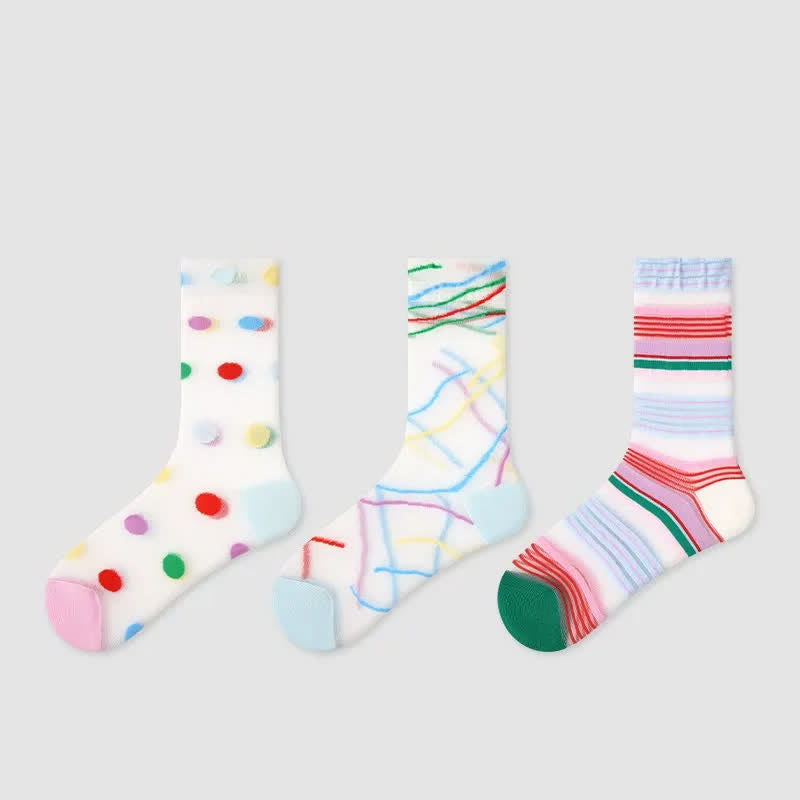 Chaussettes courtes transparentes à pois colorblock (3 paires) - Multicolore - UE35-39 (US2-6) - image 1