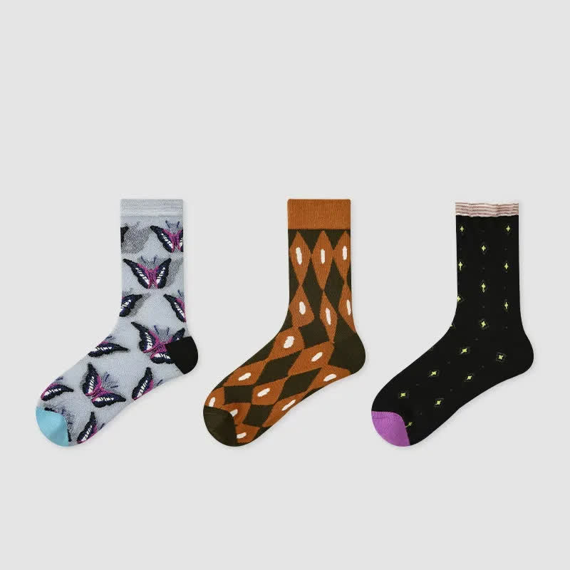 Chaussettes papillon en coton transparent (3 paires) - Multicolore - UE35-39 (US2-6) - image 1