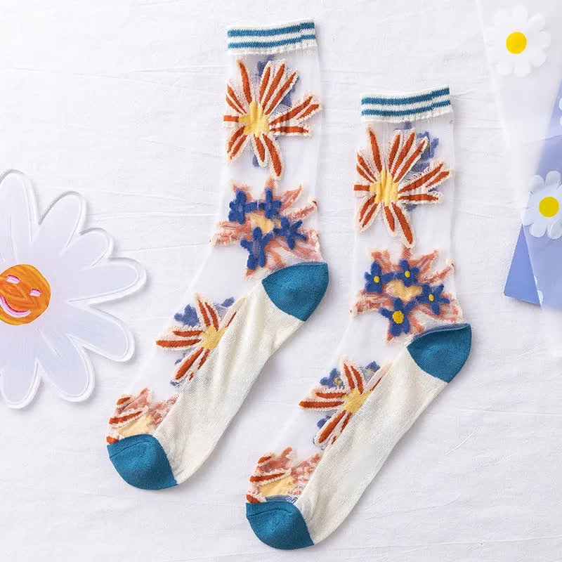 Chaussettes courtes transparentes en dentelle à motif marguerite (5 paires) - image 6