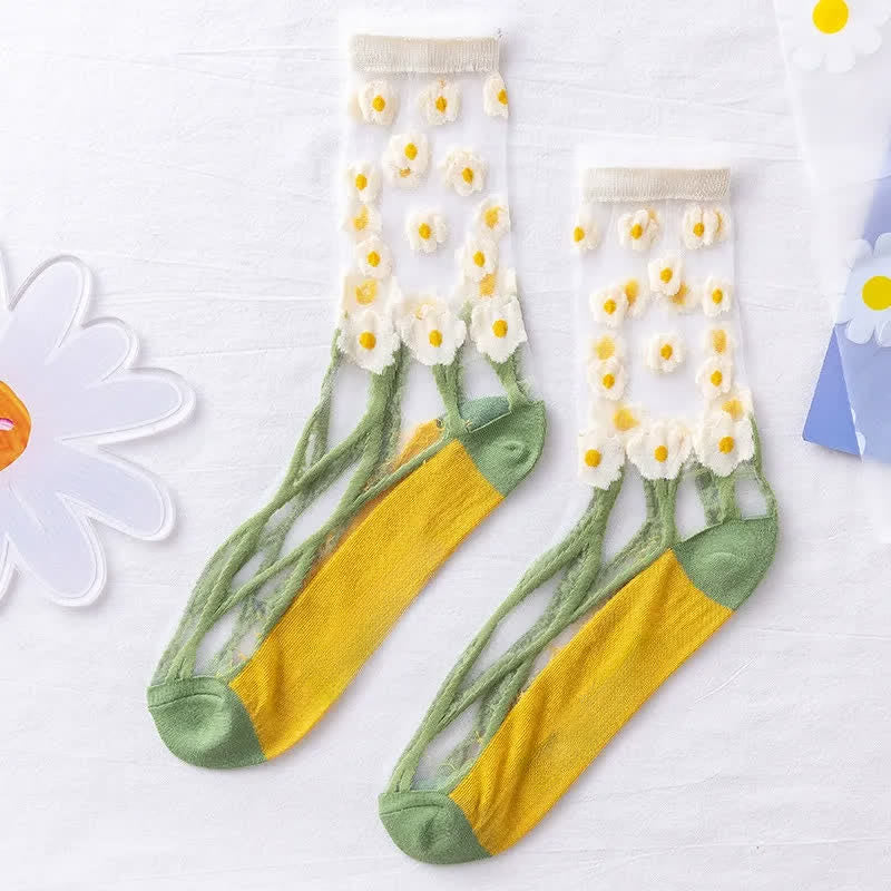 Chaussettes courtes transparentes en dentelle à motif marguerite (5 paires) - image 4