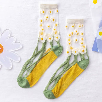 Chaussettes courtes transparentes en dentelle à motif marguerite (5 paires) - image 4