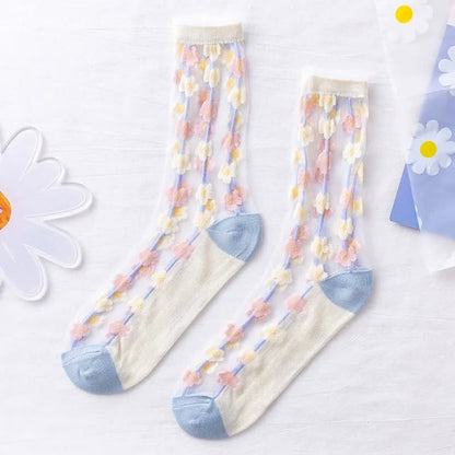 Chaussettes courtes transparentes en dentelle à motif marguerite (5 paires) - image 9