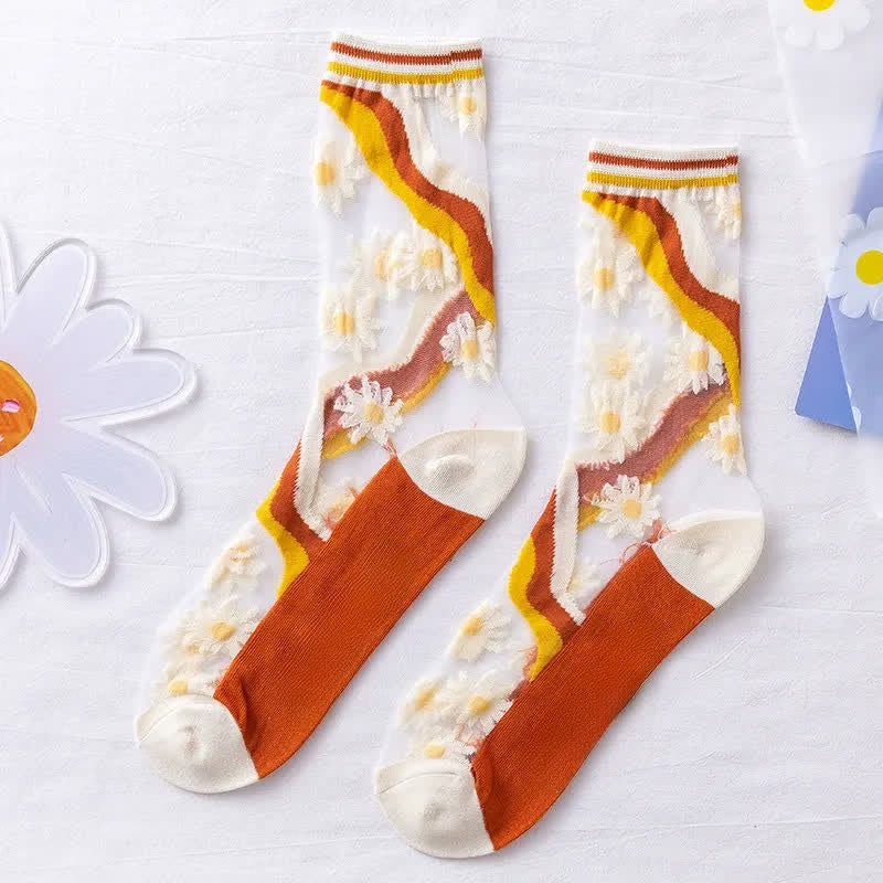 Chaussettes courtes transparentes en dentelle à motif marguerite (5 paires) - image 8