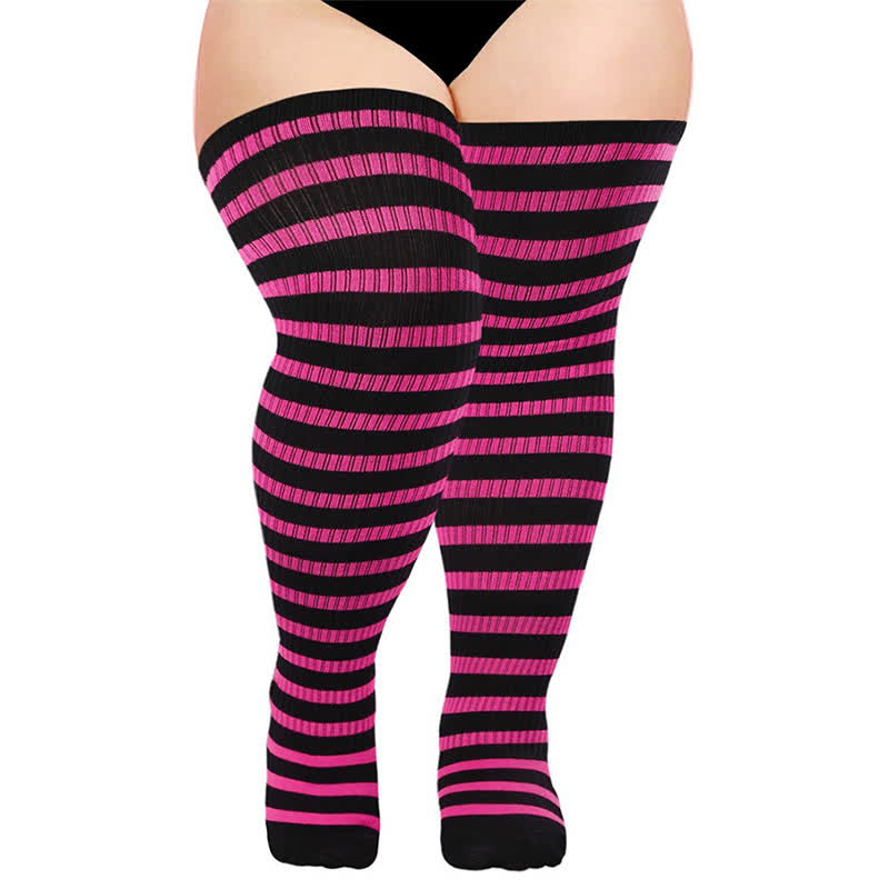 Chaussettes de compression rayées montantes pour un usage quotidien - Fuchsia - One Size - Avec boucle élastique - image 2