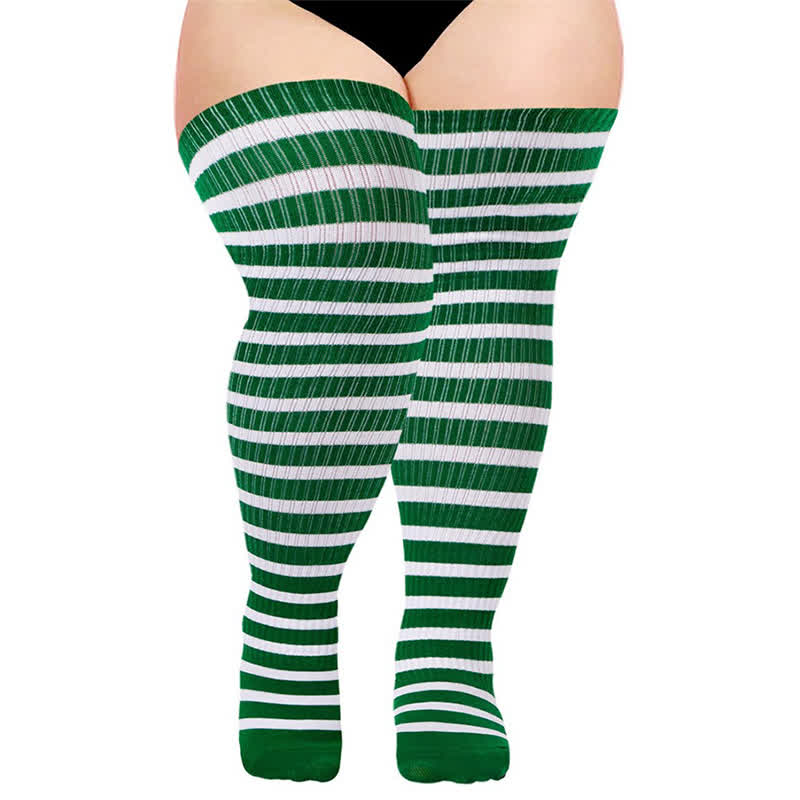 Chaussettes de compression rayées montantes pour un usage quotidien - Vert foncé - One Size - Avec boucle élastique - image 6