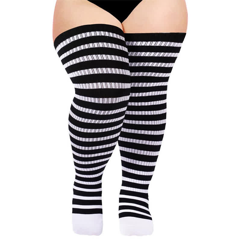 Chaussettes de compression rayées montantes pour un usage quotidien - Blanc - One Size - Avec boucle élastique - image 1