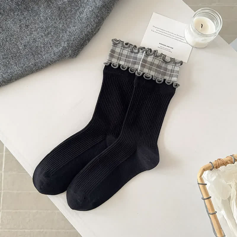 Chaussettes courtes en coton côtelé à volants (5 paires) - image 3