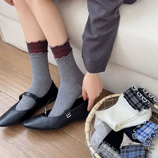 Chaussettes courtes en coton côtelé à volants (5 paires) - image 0