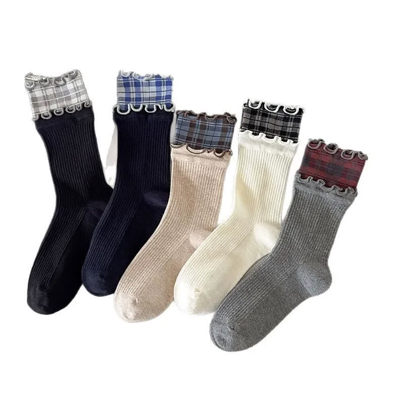 Chaussettes courtes en coton côtelé à volants (5 paires) - Multicolore - UE36-44 (US3-10) - image 2
