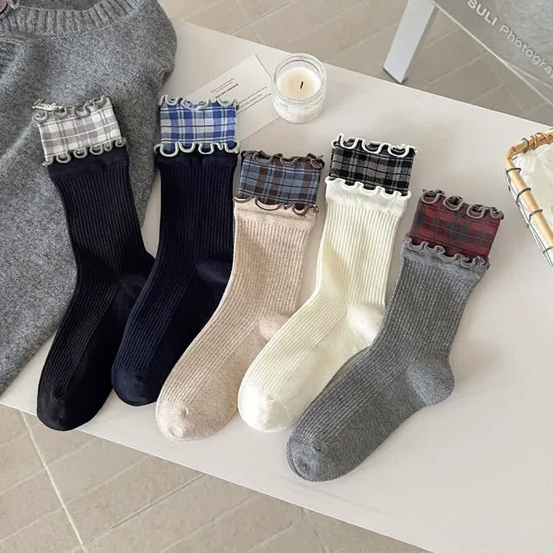Chaussettes courtes en coton côtelé à volants (5 paires) - image 1