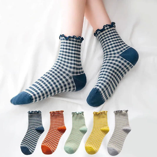 Chaussettes à carreaux à volants (6 paires) - image 0