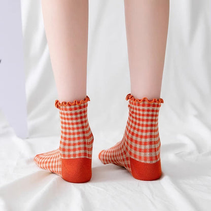Chaussettes à carreaux à volants (6 paires) - image 1