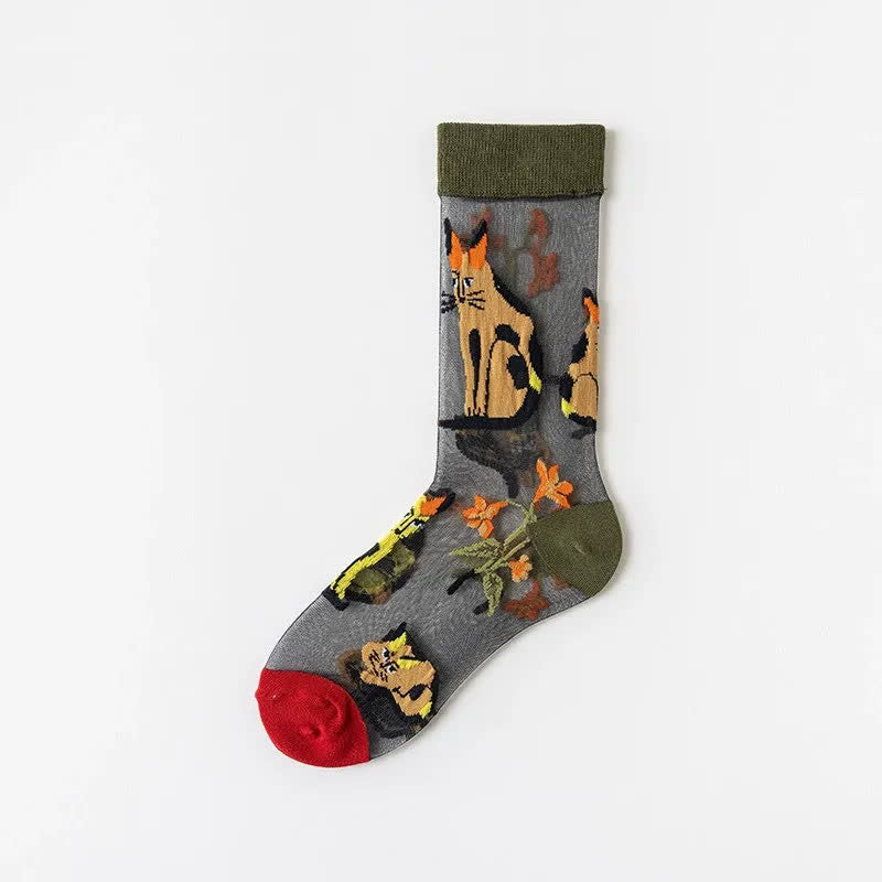 Chaussettes courtes transparentes à fleurs et oiseaux vintage (4 paires) - Rouge - EU35-41 (US2-7,5) - image 14