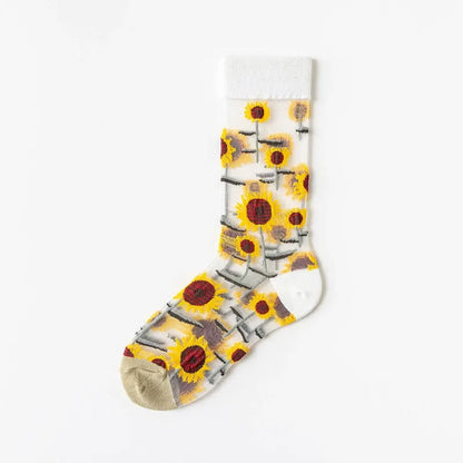 Chaussettes courtes transparentes à fleurs et oiseaux vintage (4 paires) - Blanc - EU35-41 (US2-7,5) - image 9