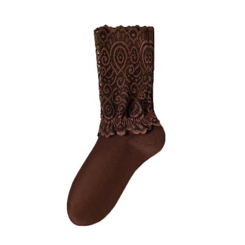 Chaussettes élégantes en dentelle (4 paires) - Brun - 40(US2-7) - image 6