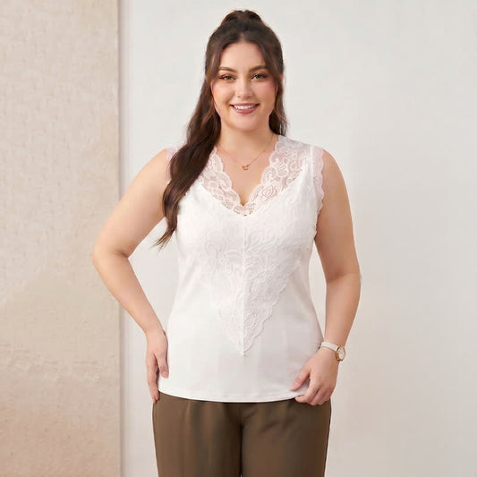 Débardeur grande taille en dentelle à col V - image 0
