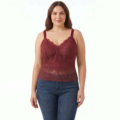 Débardeur grande taille en dentelle à col en V (2 pièces) - Rouge - XXXL - image 2