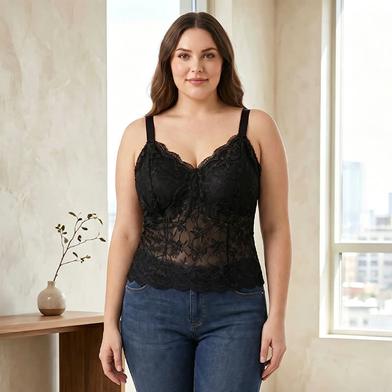 Débardeur grande taille en dentelle à col en V (2 pièces) - Noir et rouge - XXXL - image 6
