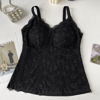 Débardeur grande taille en dentelle à col en V (2 pièces) - Noir - XXXL - image 8