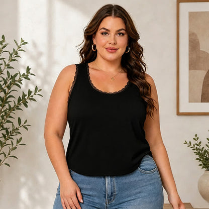 Débardeur en dentelle décontracté grande taille - Noir - 3XL - image 4