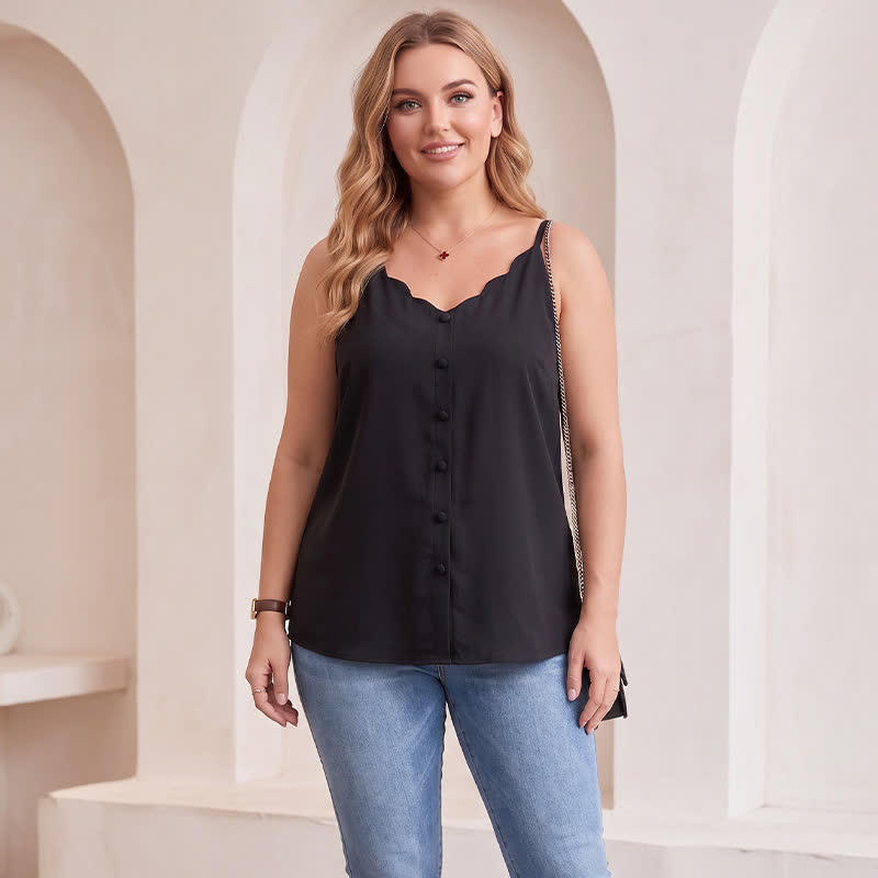 Débardeur grande taille à boutons et col en V (2 pièces) - Noir - 3XL - image 3